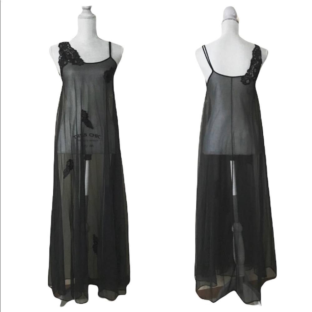 Vintage black sheer nightgown, S